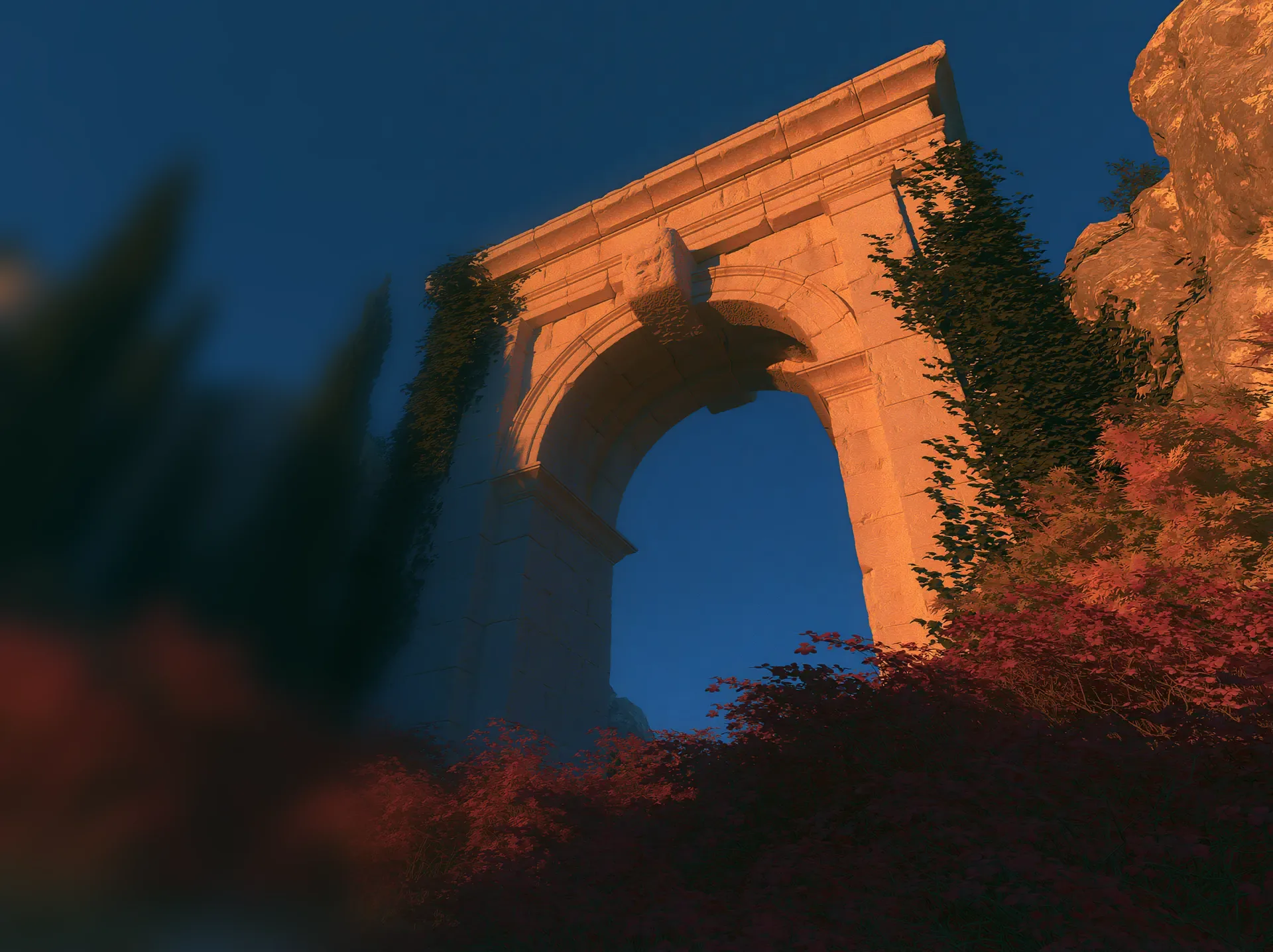 Golden-hour stone arch — the keystone of your ER:LC server